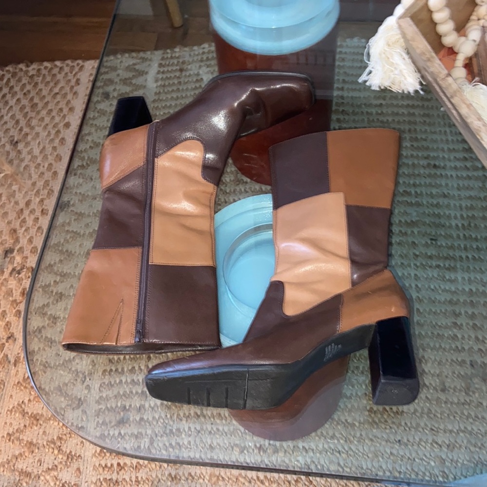 Worthington Patchwork Brown Leather Mid-Calf Boots